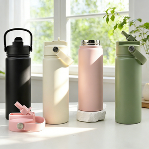 Botellas de agua deportivas personalizadas de 18 oz, termo a prueba de fugas, libre de BPA, botella térmica de acero inoxidable para gimnasio y viajes con pajita. - Product Image 1