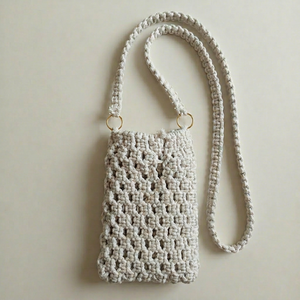 Bolso de Hombro de Ganchillo para Mujer, Estilo Bohemio Vintage, Patrón Geométrico, Correa Única, Cierre Abierto, para Uso Diario en Todas las Estaciones, Color Blanco - Product Image 1