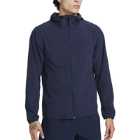 Chaqueta cortavientos con cremallera y capucha transpirable personalizada para hombre, chaqueta impermeable roja para exteriores, modelo 6486-R, tejida, informal, teñida lisa
