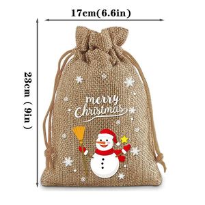 Sac en toile de jute Père Noël 17x23cm avec cordon de serrage, sac en lin, pochette pour arbre de Noël, idéal pour décorer, bonbons, jouets, emballage cadeau - Product Image 3