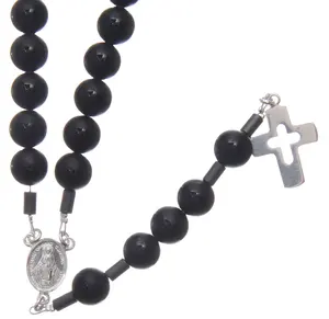 Custom engraved mary virgin cross rosary of the holy death in sterling silver 925 necklace