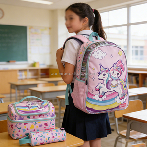 Set di 3 Zaini Scolastici a Tema <span class=keywords><strong>Unicorno</strong></span> per Bambine, Zaino Cartoon 3 Pezzi con Borsa per il Pranzo e Astuccio per Studenti - Product Image 3