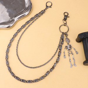 Cadena de cintura Yueli Skeleton de doble capa, aleación de zinc, estilo hip hop punk, cadena corporal de metal, unisex, para uso diario. - Product Image 3