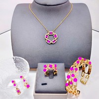 Ensemble de bijoux unisexe tendance en zircon plaqué or 18 carats de haute qualité - Marques célèbres, collier, boucles d'oreilles, bague, bracelet, mariage, sans ternissement