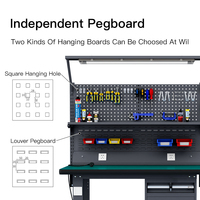 Armoire industrielle robuste avec 3 tiroirs et panneau perforé, table de travail pour rangement d'outils de garage avec éclairage LED et prise de courant pour réparation