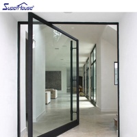 Porte pivotante en verre pour l'extérieur de la villa, porte battante en aluminium moderne, porte française en alliage d'aluminium, double vitrage, portes d'entrée