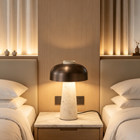 Lampe de table en travertin minimaliste nordique, abat-jour en métal foncé, lampe de bureau LED pour chambre à coucher, hôtel, salon, décoration