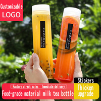Net Rouge 500ml Jetable PET Plastique Transparent Carré Bouteille PP Lait Thé Tasse Couvercle pour Jus Boisson pour Emballage Commercial