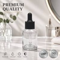 Flacon compte-gouttes en verre transparent de 30 ml avec bouchon pipette noir pour huiles essentielles, sérum, emballage cosmétique, fournisseur en gros B2B