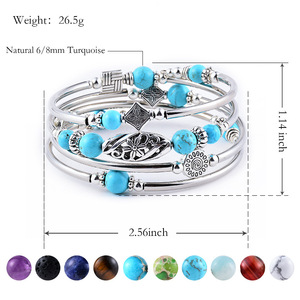 Pulseras de joyería de moda, envoltura de alambre trenzado, brazalete multicapa turquesa, envoltura de memoria en espiral, pulsera de joyería fina para mujer - Product Image 3