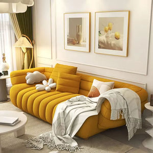 Nordic Style Modular Velvet Square Sofa Set High Quality Lazy Love Seat Small Family Handrail <b>Yellow</b> <b>Sponge</b> Filling Customizable - Product Image 1