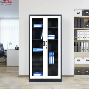 Armoire de rangement en métal avec porte en verre et étagères pour l'école, l'hôtel, le bureau - Product Image 1