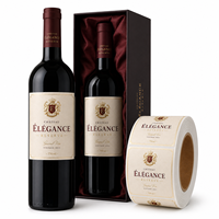 Etiqueta de Vino Tinto Personalizada de Lujo con Estampado en Lámina Dorada, Papel Texturizado, Estilo Francés, para Botellas de Vidrio
