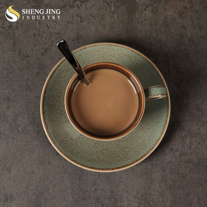 Shengjing stile retrò manico maculato ceramica gres Taza <span class=keywords><strong>Con</strong></span> Bandeja tazza da caffè e Set di piattini rotondi - Product Image 2