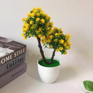 Plante artificielle Qi Xing, bonsaï, 18x29 cm, fleurs jaunes, ornement de bureau en plastique - Product Image 1