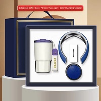 Ensemble de luxe personnalisé : Masseur de cou, haut-parleur, coffret cadeau d'entreprise promotionnel rouge avec emballage en carton