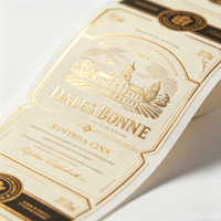 Étiquettes personnalisées écologiques imperméables vintage pour spiritueux, rouleau d'autocollants auto-adhésifs en feuille d'or avec illustration de château pour vins et spiritueux