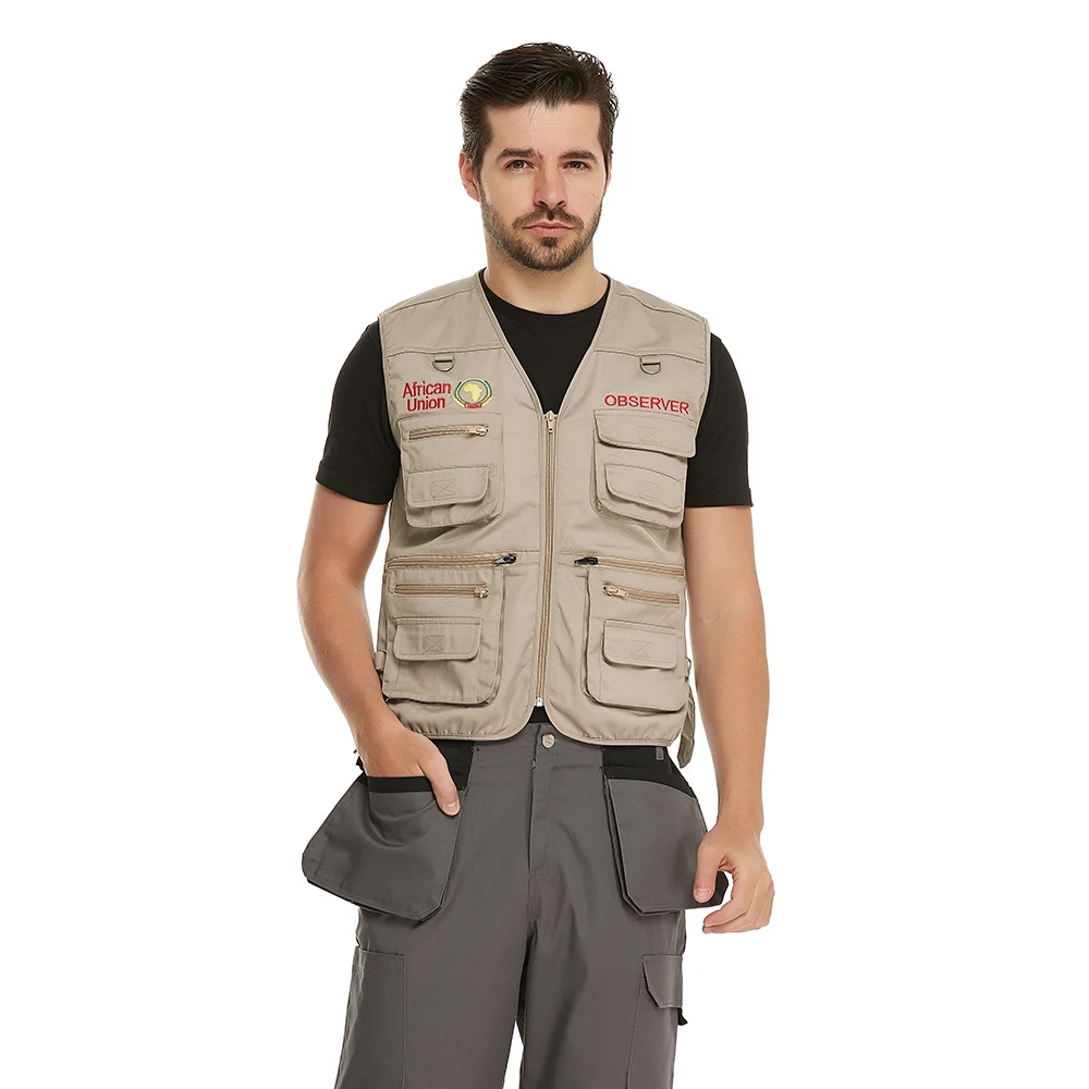 Multi Pockets Cotton Waistcoat Men Outdoor Men's Sleeveless