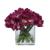 Rangkaian Bunga Cymbidium Sentuhan Nyata Buatan Kustom Kualitas Tinggi dengan Vas Persegi dan Air Resin