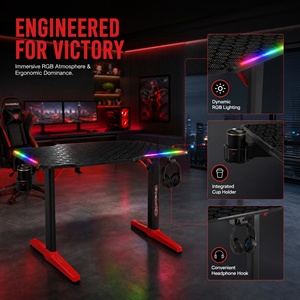 Escritorio Ergonómico para Juegos RGB, Escritorio para Computadora de Fibra de Carbono, Mesa para Jugadores en Forma de T con Soporte para Vasos y Gancho para Auriculares, Venta al por Mayor Personalizada - Product Image 2