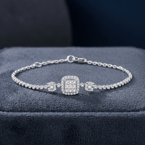 Latest 18K <b>White</b> Gold Charm <b>Bracelet</b> with Simple Design Geometric Square Baguette Cut Diamond Type Elegant Women's Jewelry - Product Image 3