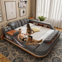 Ensemble de lit de massage USB en bois intelligent, tailles King et Queen, nouveau mobilier de chambre moderne, comprend des matelas doubles et un rangement