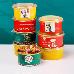 Bols en papier kraft biodégradable de qualité alimentaire rectangulaires en aluminium pour salades et soupes, impression personnalisée - Product Image 1