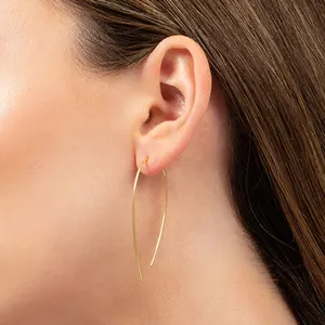 RINNTIN EQE60 Women's Trendy Gold 925 Sterling Silver Earrings Minimalist Wire Needle Drop Dangle Threader Wholesale