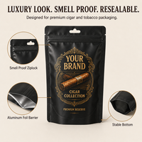 Sac d'emballage imprimé anti-odeur 3/5 cigares sac en plastique étanche à l'humidité sans odeur pochette en papier d'aluminium sac à fermeture éclair autoportant