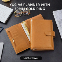 Y&G Nouveau classeur de budget A6 élégant en cuir personnalisé à anneaux dorés de 30 mm, avec feuilles mobiles, pour agenda et défi d'épargne