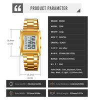 SKMEI # Montre numérique 2550 à 4 touches, performances plus stables, grand écran, bracelet en acier inoxydable, résistance à l'eau 30 m, pour homme et femme