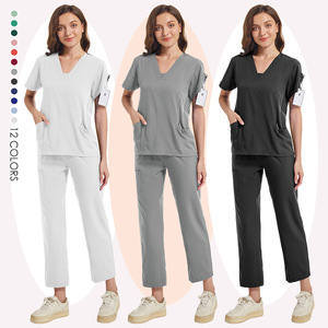 Women Scrub <b>Set</b> Pink V Neck Short Sleeve Work Uniforms For Nurses <b>Doctors</b> Hospital Uniforms Split <b>Set</b> Moisture Wicking - Product Image 4
