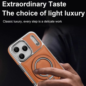 Hot Electroplating Magnetic PU Leather <b>Phone</b> Case for iPhone 17 16 15 14 Pro Max 17 Air With Hidden Ring Stand Shockproof Cover - Product Image 3