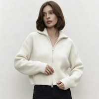 Neu Eingetroffen: Einfarbiger Stehkragen-Cardigan mit Doppelreißverschluss-Design, Langen Ärmeln und Lässigem Herbst-Modestil für Damen