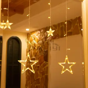 Cortina de estrella de cinco puntas, cadena de luces de vacaciones para boda, fiesta, hogar, jardín, dormitorio, decoración