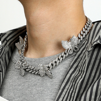 2025 kalung nl1934 Tautan Kuba diskon besar-besaran desain kupu-kupu berlian imitasi dengan mutiara berlian Aloi seng perhiasan Hip Hop untuk hadiah
