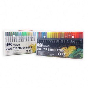 Ensemble de stylos pinceaux à double pointe, 12 couleurs, marqueurs en plastique pour le dessin, marqueurs aquarelle avec boîte en PP - Product Image 4