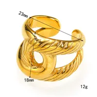 Cincin Manset Terbuka Model Pilin Bergaris Tebal, Cincin Jari Fashionable Berlapis Emas Stainless Steel yang Dapat Disesuaikan