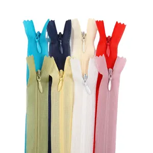 Factory Wholesale 3# Close-end Lace Webbing Silk Invisible Zipper Stretch Nylon Invisible Long Chain Zipper For Woman Dress