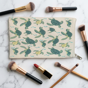 Pochette cosmétique en toile de coton avec imprimé tortue – Organisateur de maquillage à fermeture éclair et sac de rangement pour articles de toilette de voyage pour femmes - Product Image 2
