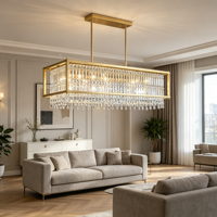 Lustre rectangulaire en cristal doré, cadre linéaire moderne, hauteur réglable, éclairage central pour salle à manger, salon, hall d'hôtel