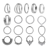 Anneau de nez à charnière en acier chirurgical 316L, anneau de Septum, Segment d'oreille, Cartilage, bijoux de Piercing en cristal, vente en gros