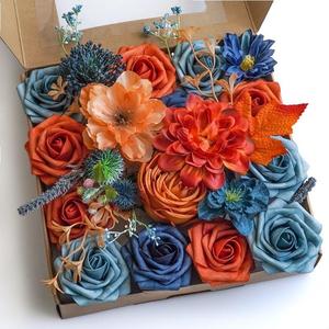 Hot Sale Artificial Flowers Combo Set Gift Box for Diy Present <strong>Wedding</strong> Bouquets <strong>Teal</strong> Burnt Color Flower Arrangements <strong>Decorations</strong> - Product Image 3