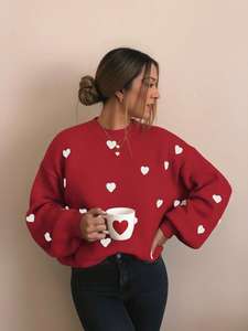Premium Red Heart Pattern Sweater for <strong>Valentine</strong> Date and Birthday Party Wholesale Soft Texture Knitted Pullover <strong>Jumper</strong> - Product Image 4