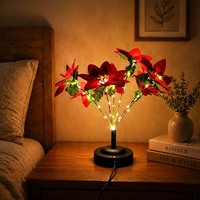 Lampe de table à fleurs artificielles, lampe de nuit LED à fleurs rouges avec lampe pour cadeau féminin, décoration de salon, décoration de bureau
