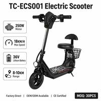 Scooter Eléctrico de 250W 36V al por Mayor con Asiento y Cesta Trasera TC-ECS001, Scooter Eléctrico Portátil con Luz Ambiental Colorida