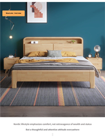 Lit simple et double en bois massif de style nordique minimaliste moderne avec tête de lit moelleuse et rangement