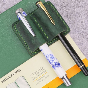 Cross-border retro PU double pen <b>clip</b> for travel, notebook pen holder, stainless steel pen sleeve, anti-loss pen storage <b>clip</b> - Product Image 2