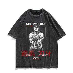เสื้อยืดแขนสั้นสไตล์ยุโรปและอเมริกันแบบวินเทจ, ลายอนิเมะ บาคิ ฮันมะ, เสื้อสไตล์อเมริกันแนวสตรีทแฟชั่น - Product Image 3