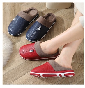 Quality Guaranteed Indoor Home Warm <b>Fluffy</b> Fur PU Leather Cotton Lining Non Slip for Male Non-Slip Outdoor Household <b>Slippers</b> - Product Image 2